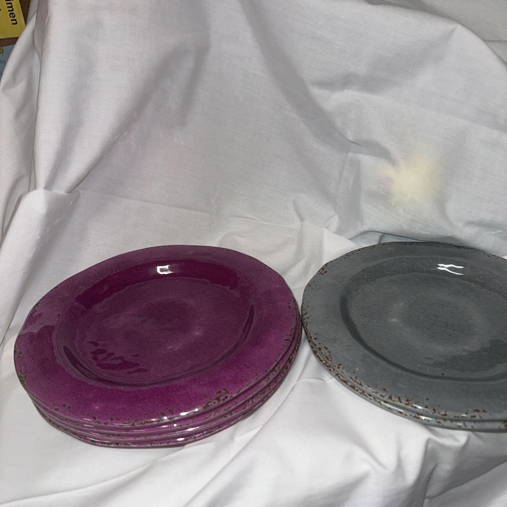 Pier 1 Pink And GrayCarmelo Crackle‎ Melamine 6- 9" Salad Plates